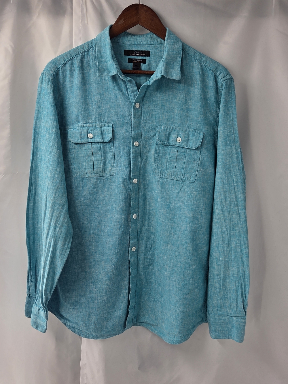 Marc Anthony Coastal Preppy Linen Blend Men Button Down Utility Shirt Slim Fit L